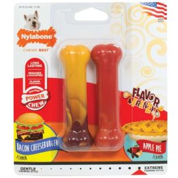 Nylabone Power Chew Flavor Frenzy Durable Dog Chew Toys Twin Pack Bacon Cheeseburger Apple Pie; 1ea-SMall-Regular 2 ct