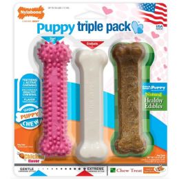 Nylabone Puppy Chew Variety Toy Treat Triple Pack Chicken Lamb Starter Kit; 1ea-SMall-Regular Up To 25 Ibs.