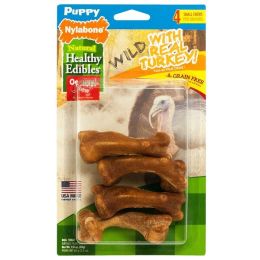 Nylabone Healthy Edibles WILD Puppy Natural Long Lasting Turkey Dog Chew Treats Puppy Wild Bone; 1ea-SMall-Regular 4 ct